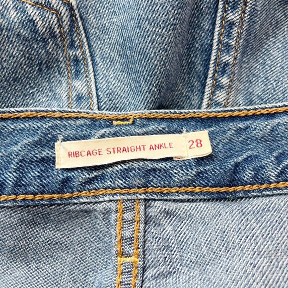 Levi's Ribcage Straight Ankle Jeans Distressed Lyocell Medium Wash - Size 28 - Picture 5 of 9